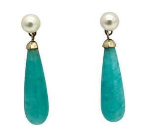 Pearl and Amazonite Drop Earrings