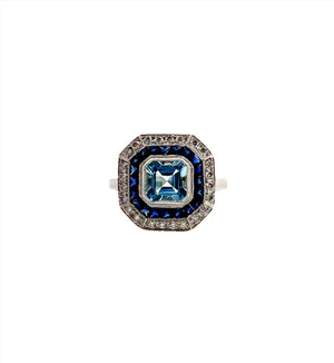 Aquamarine, Sapphire and Diamond Dress Ring