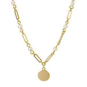 Pearl and Gold Chain Disc Necklace