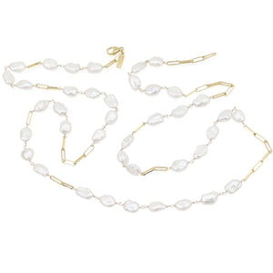 Long Keshi Pearl and Chain Necklace