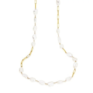 Long Keshi Pearl and Chain Necklace