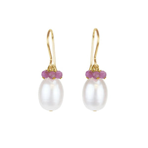 Gemstone Pearl Drop Earrings