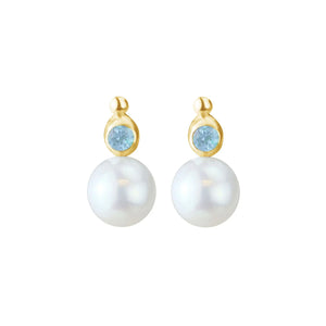Pearl and Blue Topaz Stud Earrings