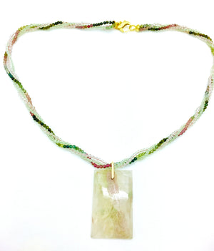 Tourmaline Prehenite and Rose Quartz Necklace