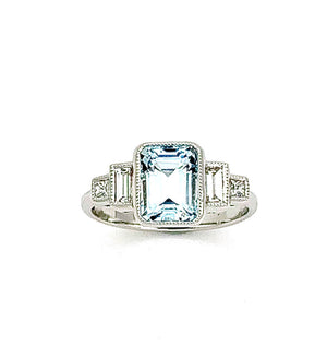 Aquamarine and Diamond Deco Style Ring