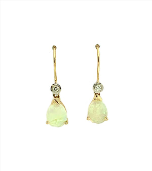 Pear Shaped Opal and Diamond Drop Earrings