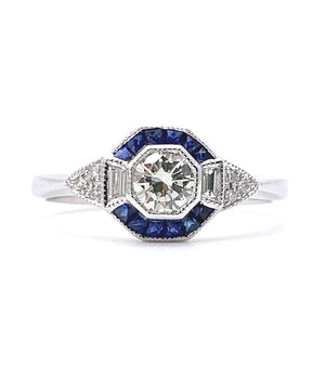 Sapphire and Diamond Hexagonal Cluster Ring