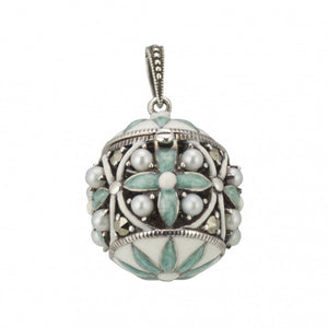 Silver Marcasite and Pearl Enamel Egg
