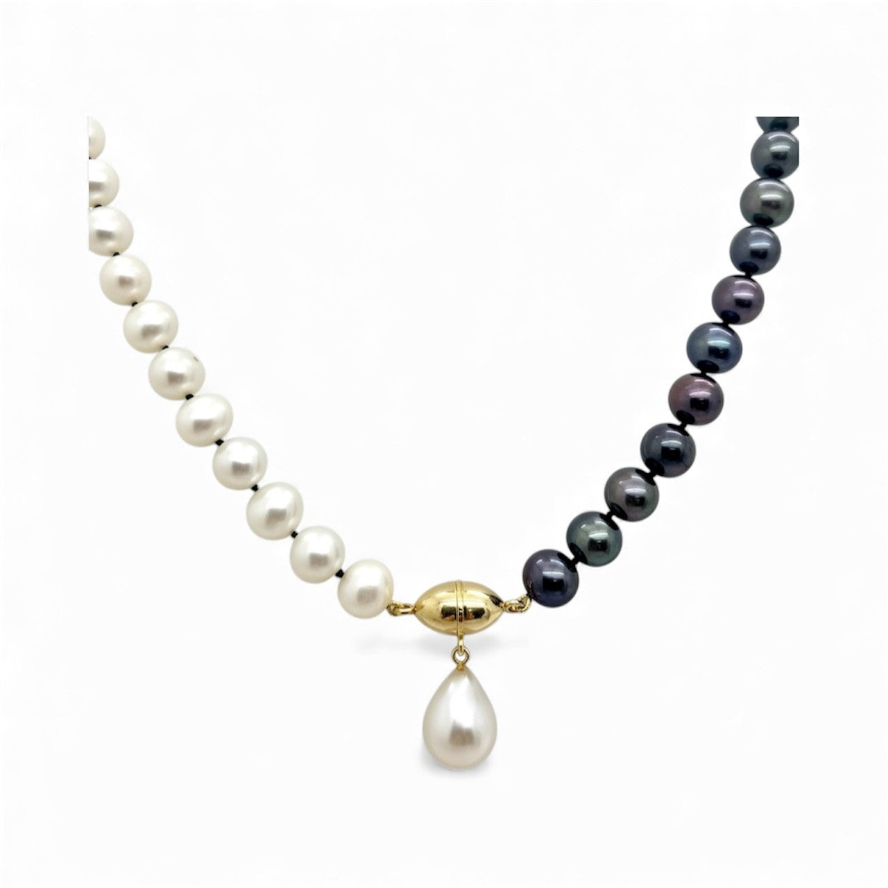 Two-Tone Pearl Necklace with Pearl Drop