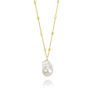 Baroque White Pearl Pendant with Satellite Chain