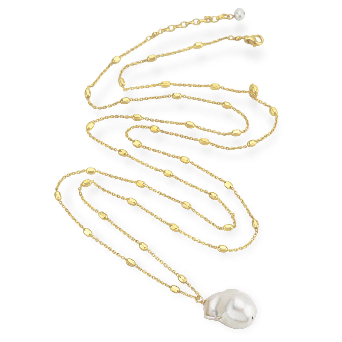 Baroque White Pearl Pendant with Satellite Chain