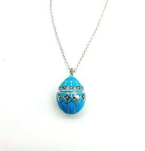 Cornflower Blue Enamel Egg Pendant
