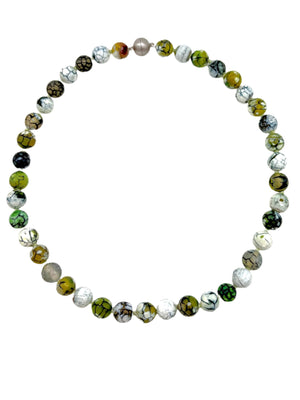 Crackled Green & White Agate Necklace