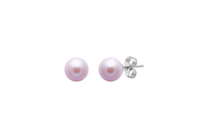 Pink Round Freshwater Pearl Earrings on Silver