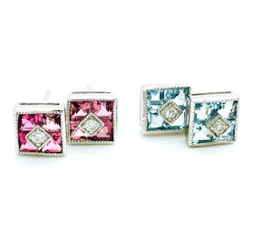 Gemstone and Diamond Stud Earrings
