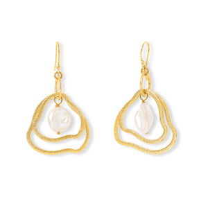 Pearl Double Hoop Gold Drop Earrings