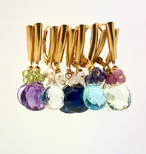 Gemstone Cluster Drop Earrings