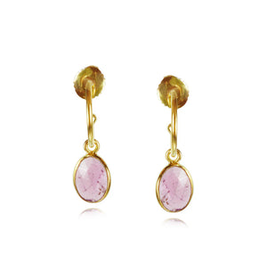 Pink Tourmaline Gemstone Oval Stud Hoop Earrings