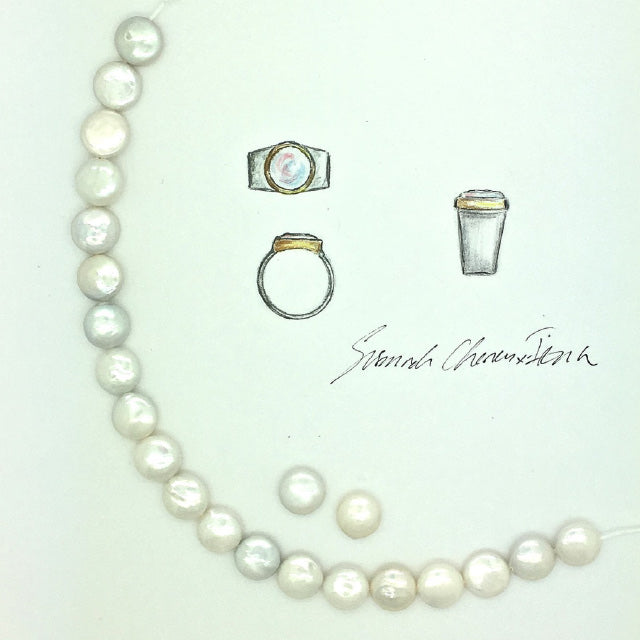 Flat coin pearls and design sketches