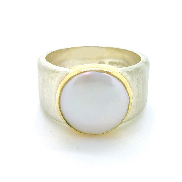 Finished Wide Band Pearl Ring
