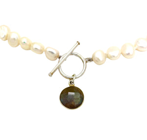Pearl Necklace with Labradorite Drop