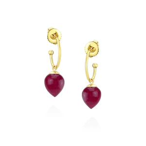 Pink Quartz Drop Earrings on Gold Plated Silver Hoops