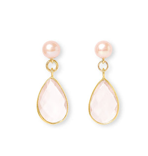 Pearl and Rose Quartz Drop Earrings