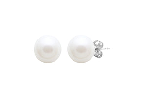 Round Pearl Stud Earrings - White