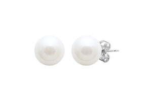 Round Pearl Stud Earrings - White