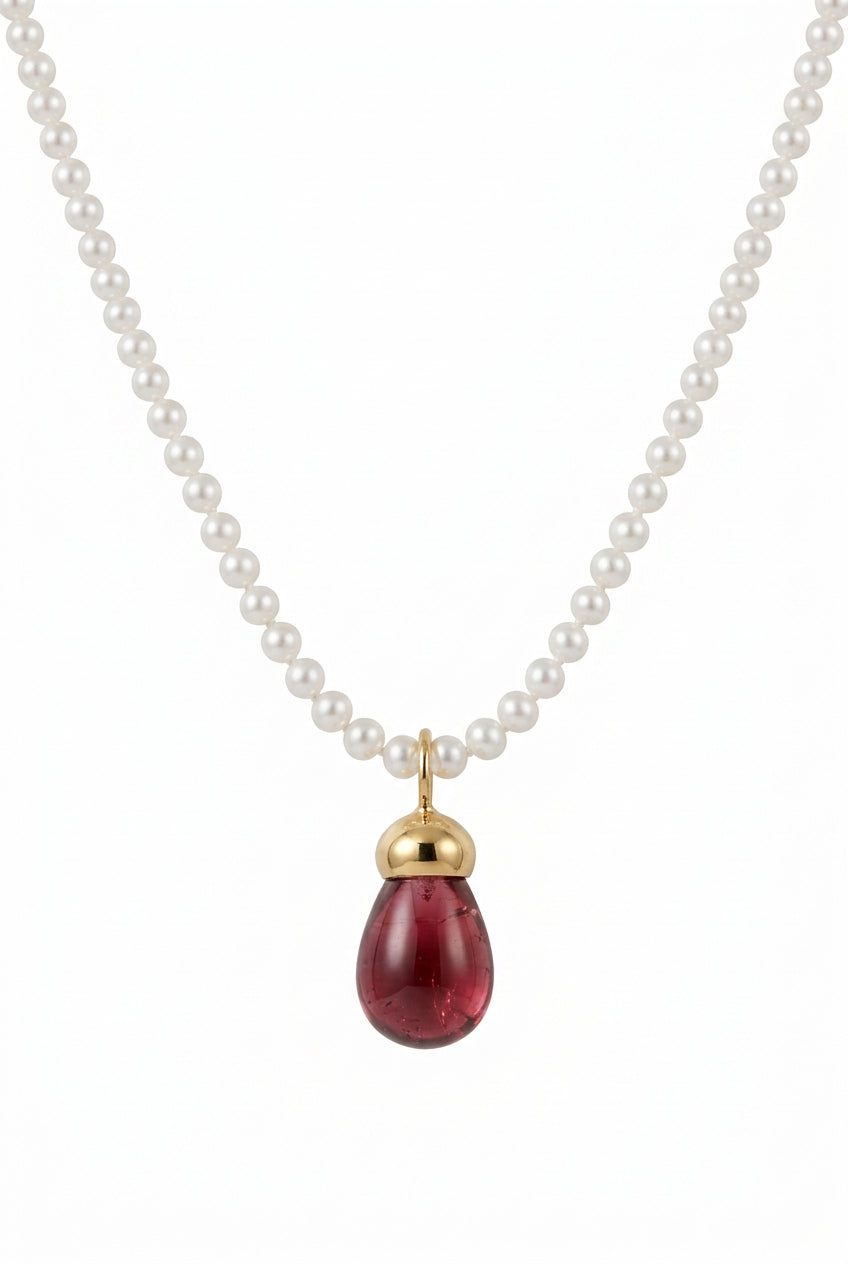 Pearl Necklace with Tourmaline Drop