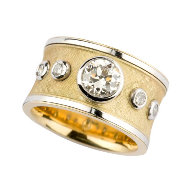 Finished Yellow and White Gold Diamond Ring