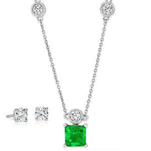 Competed Diamond Stud Earrings and Emerald Necklace