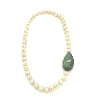 Pearl Necklace with Labradorite Clasp