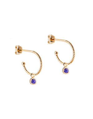 Petite Gold Hoops with Blue Sapphire Drops