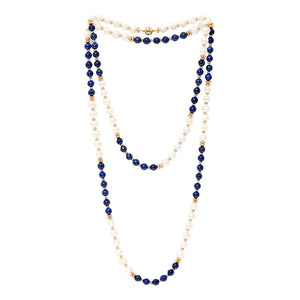 Lapis and Pearl Long Necklace