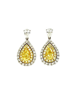 Yellow and White Diamond Pear Drop Earrings